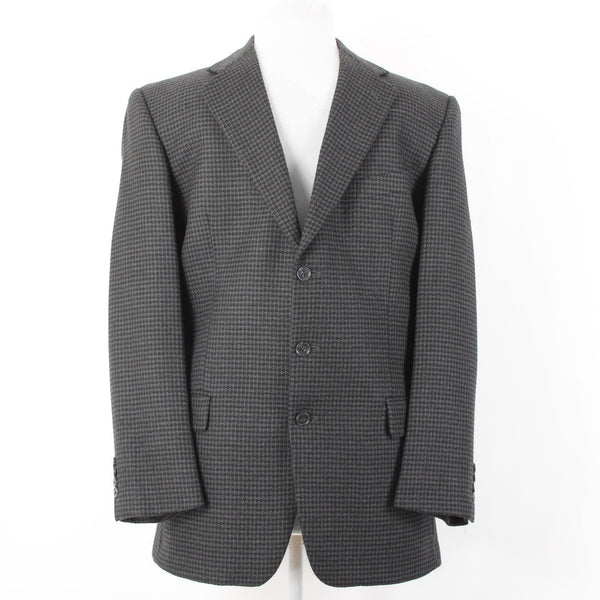 Joseph Abboud Sz 42L Black Gray Large Herringbone 3 Button Wool Blazer Jacket