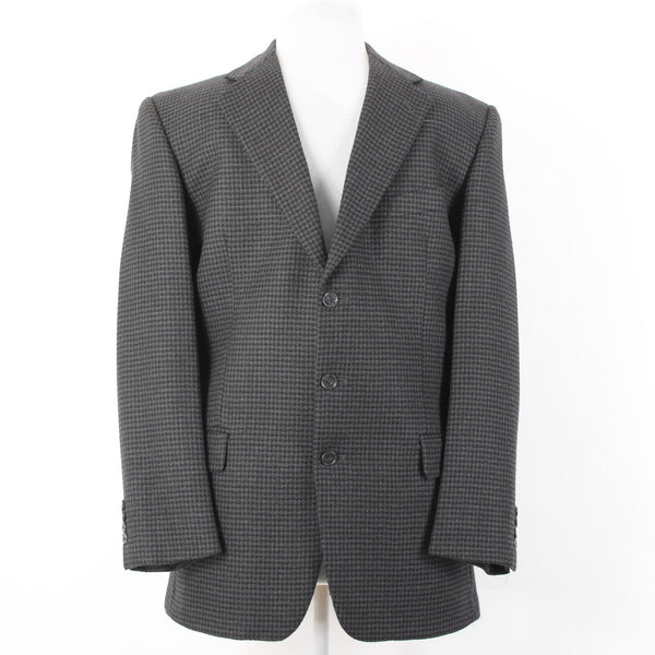 Joseph Abboud Sz 42L Black Gray Large Herringbone 3 Button Wool Blazer Jacket
