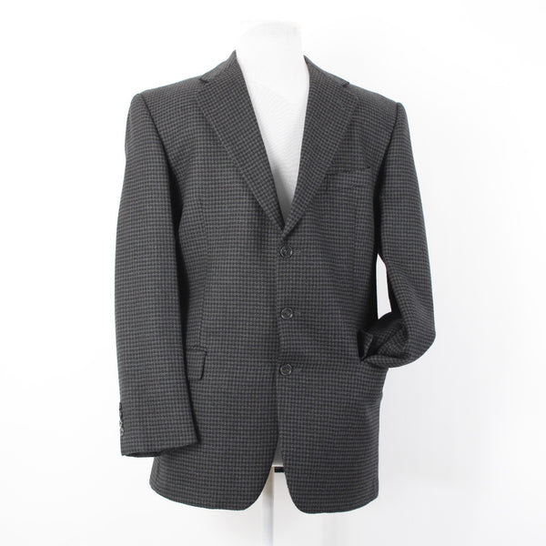 Joseph Abboud Sz 42L Black Gray Large Herringbone 3 Button Wool Blazer Jacket