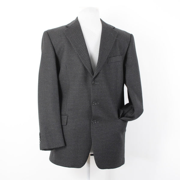 Joseph Abboud Sz 42L Black Gray Large Herringbone 3 Button Wool Blazer Jacket
