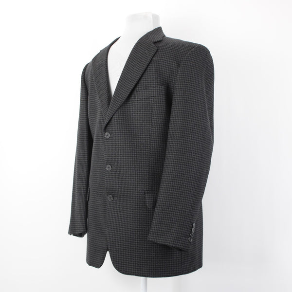 Joseph Abboud Sz 42L Black Gray Large Herringbone 3 Button Wool Blazer Jacket