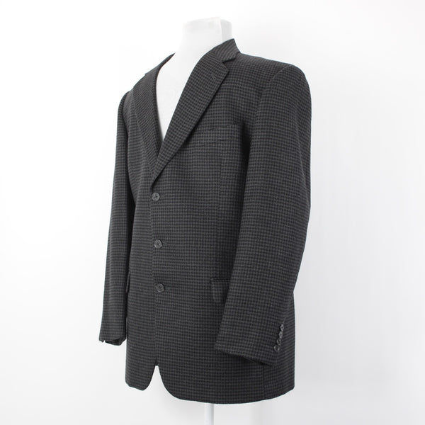 Joseph Abboud Sz 42L Black Gray Large Herringbone 3 Button Wool Blazer Jacket
