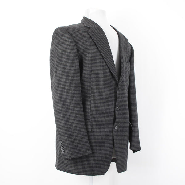 Joseph Abboud Sz 42L Black Gray Large Herringbone 3 Button Wool Blazer Jacket