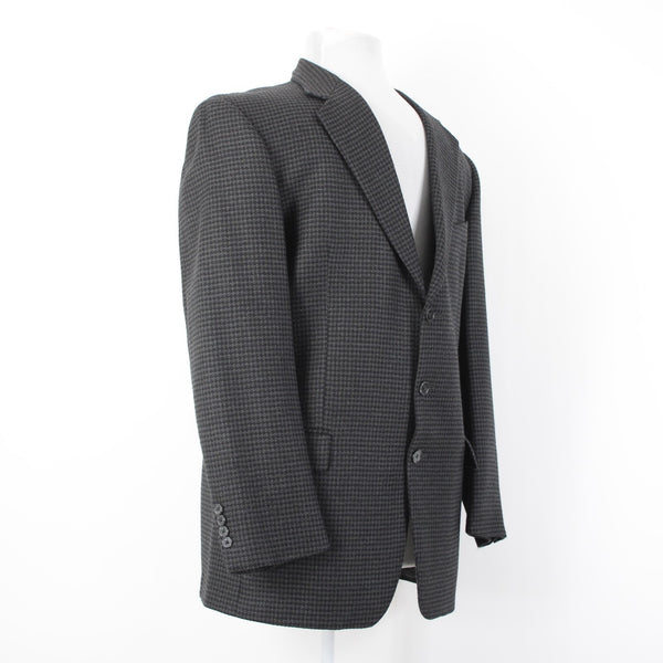 Joseph Abboud Sz 42L Black Gray Large Herringbone 3 Button Wool Blazer Jacket