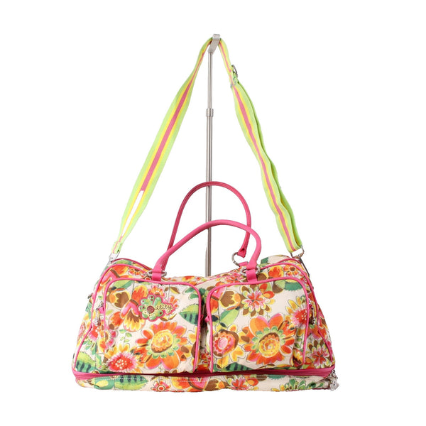Oilily Purse 17 x 9 x 8 Pink Multi Color Floral Pockets Duffle AS IS Purse