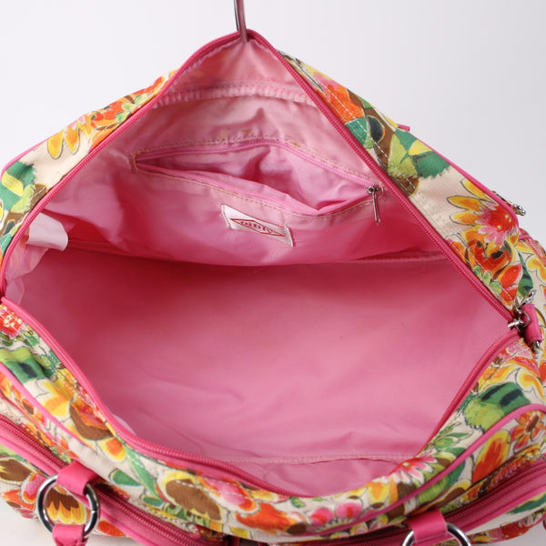 Oilily Purse 17 x 9 x 8 Pink Multi Color Floral Pockets Duffle AS IS Purse
