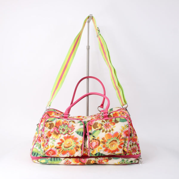 Oilily Purse 17 x 9 x 8 Pink Multi Color Floral Pockets Duffle AS IS Purse