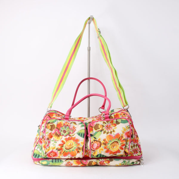 Oilily Purse 17 x 9 x 8 Pink Multi Color Floral Pockets Duffle AS IS Purse
