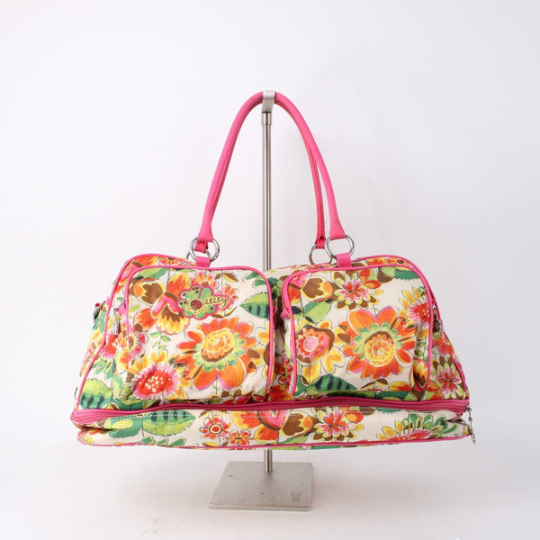 Oilily Purse 17 x 9 x 8 Pink Multi Color Floral Pockets Duffle AS IS Purse