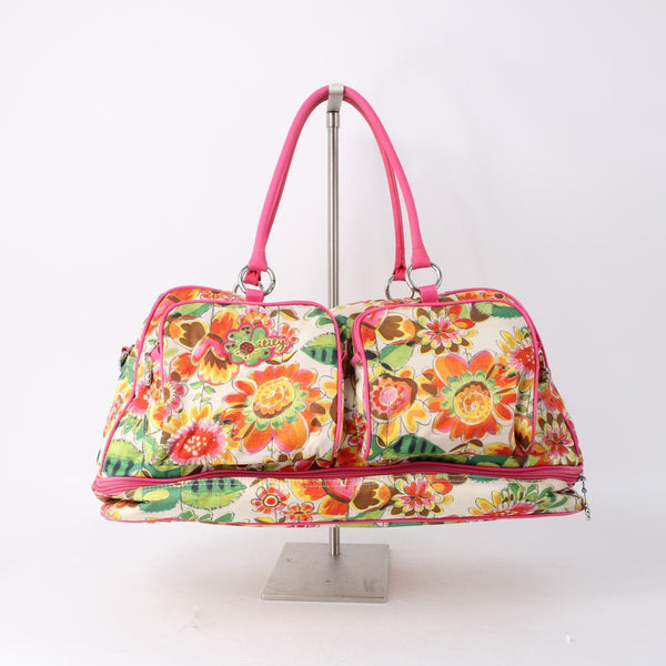 Oilily Purse 17 x 9 x 8 Pink Multi Color Floral Pockets Duffle AS IS Purse