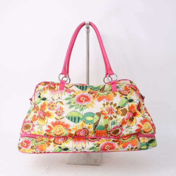 Oilily Purse 17 x 9 x 8 Pink Multi Color Floral Pockets Duffle AS IS Purse