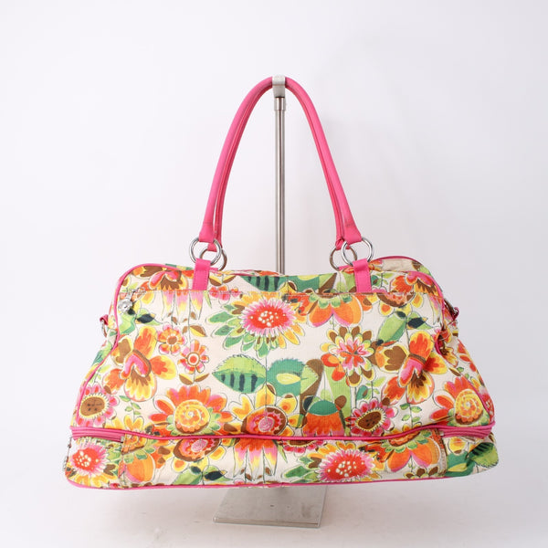Oilily Purse 17 x 9 x 8 Pink Multi Color Floral Pockets Duffle AS IS Purse