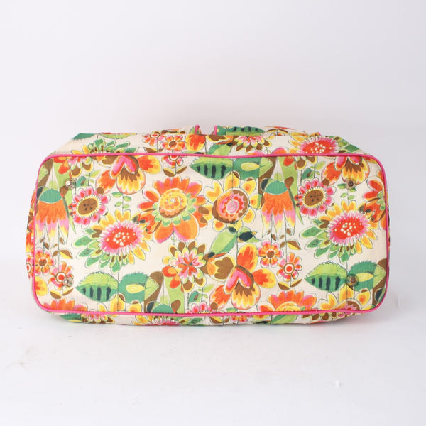 Oilily Purse 17 x 9 x 8 Pink Multi Color Floral Pockets Duffle AS IS Purse
