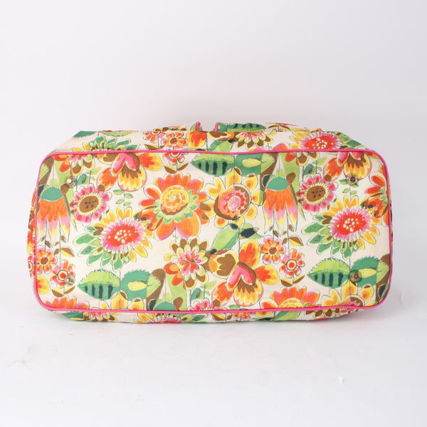 Oilily Purse 17 x 9 x 8 Pink Multi Color Floral Pockets Duffle AS IS Purse