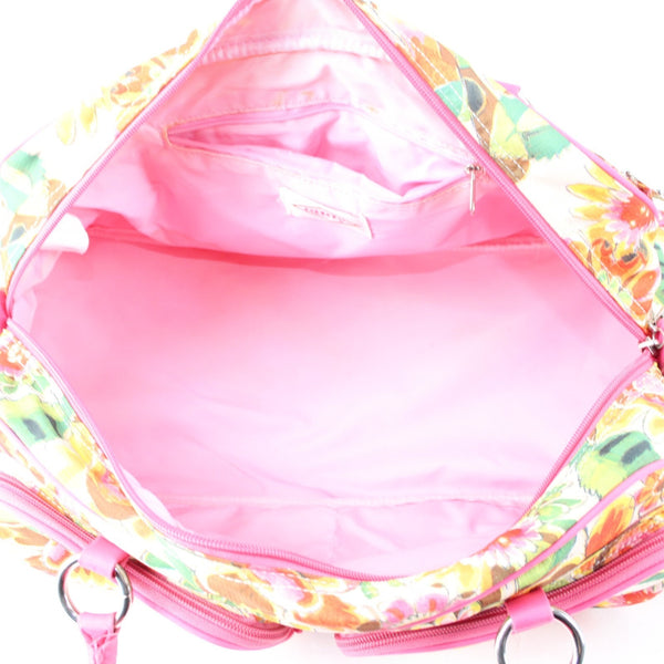 Oilily Purse 17 x 9 x 8 Pink Multi Color Floral Pockets Duffle AS IS Purse