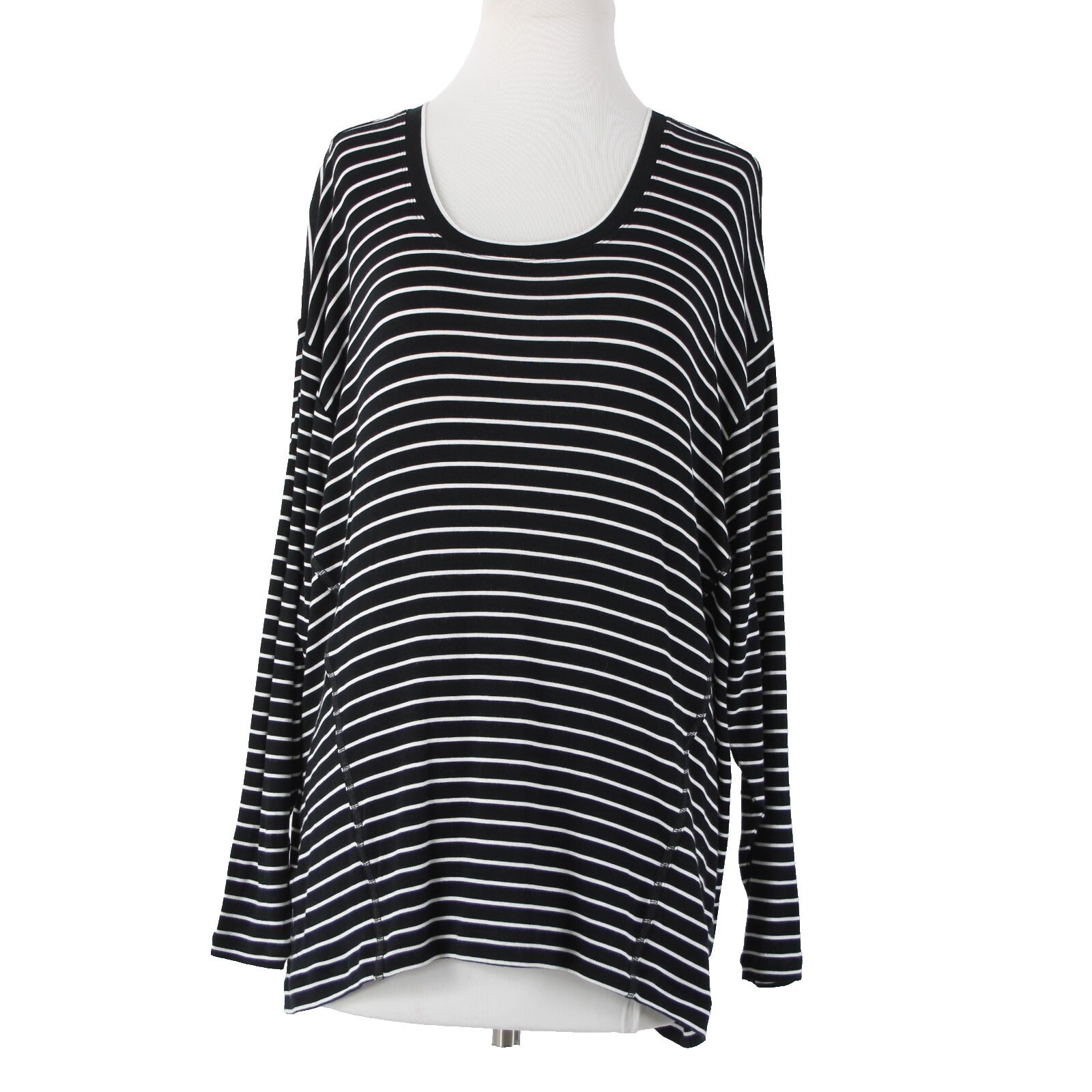 Cabi Sz S Black White Striped Round Neck Long Sleeve Rayon Spandex Top