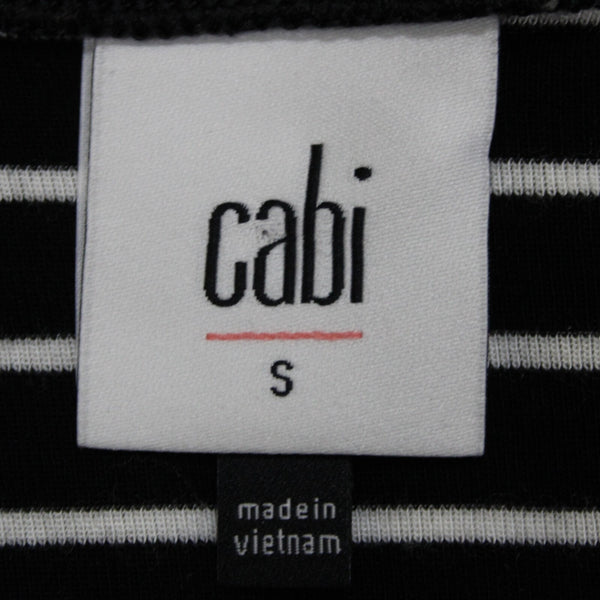 Cabi Sz S Black White Striped Round Neck Long Sleeve Rayon Spandex Top