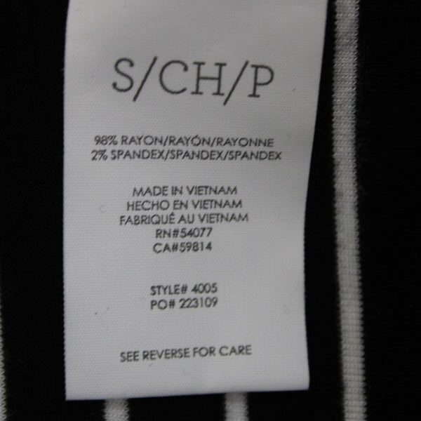Cabi Sz S Black White Striped Round Neck Long Sleeve Rayon Spandex Top