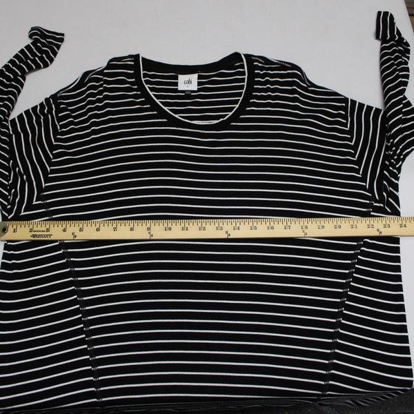 Cabi Sz S Black White Striped Round Neck Long Sleeve Rayon Spandex Top