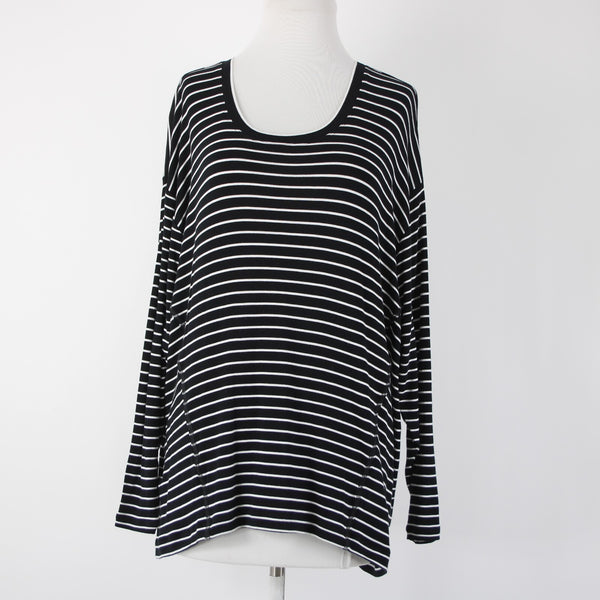 Cabi Sz S Black White Striped Round Neck Long Sleeve Rayon Spandex Top