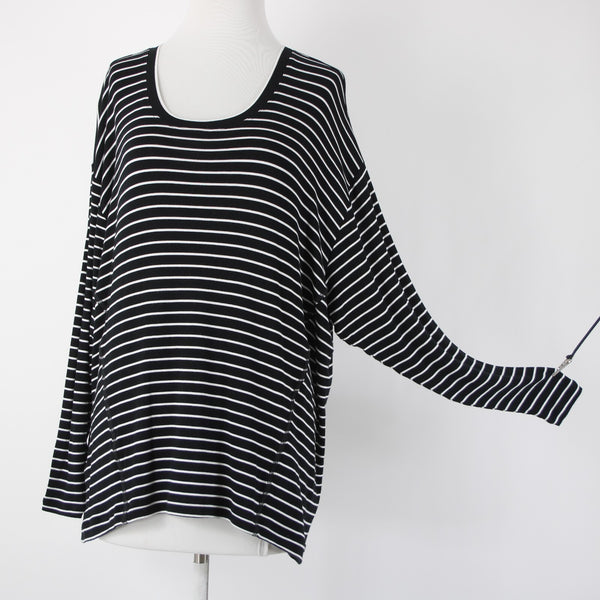 Cabi Sz S Black White Striped Round Neck Long Sleeve Rayon Spandex Top