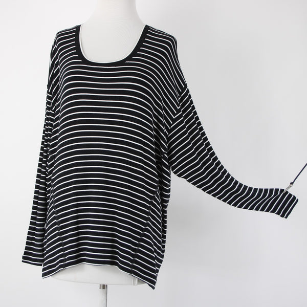Cabi Sz S Black White Striped Round Neck Long Sleeve Rayon Spandex Top