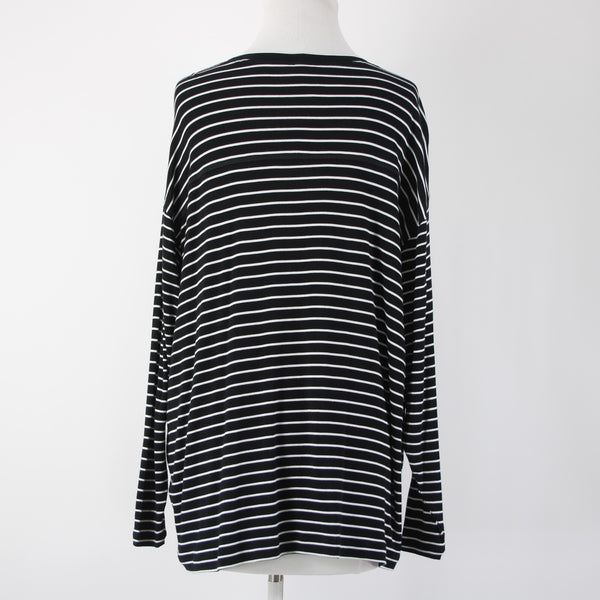 Cabi Sz S Black White Striped Round Neck Long Sleeve Rayon Spandex Top