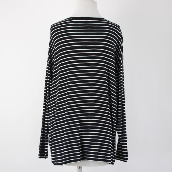 Cabi Sz S Black White Striped Round Neck Long Sleeve Rayon Spandex Top
