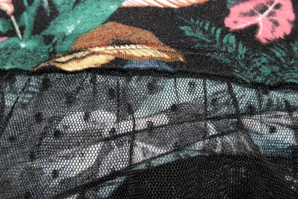 One Heart Sz XL Black Multi Asymmetrical Dotted Mesh Detail Rayon Blend Top