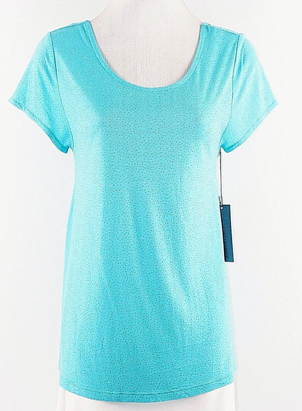 JLo NEW $34 Sz S Aqua Blue Silver Glitter Strappy Back Rayon Jersey Top