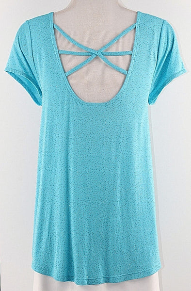 JLo NEW $34 Sz S Aqua Blue Silver Glitter Strappy Back Rayon Jersey Top