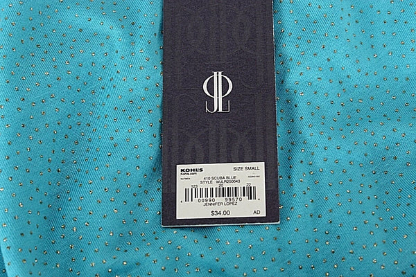 JLo NEW $34 Sz S Aqua Blue Silver Glitter Strappy Back Rayon Jersey Top