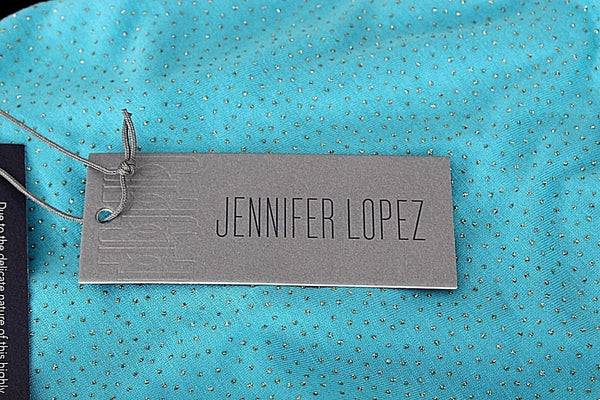 JLo NEW $34 Sz S Aqua Blue Silver Glitter Strappy Back Rayon Jersey Top