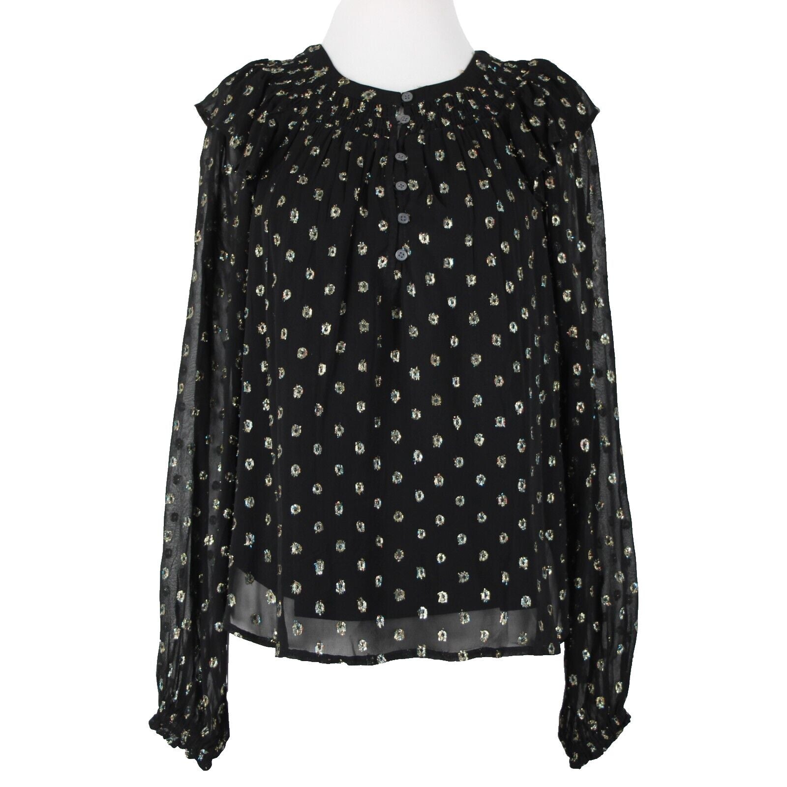 Loft NEW $65 Sz XS Black Multicolor Sheer Button Lined Viscose Other Fibers Top