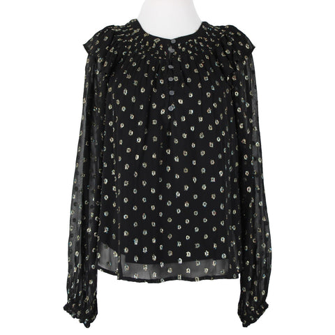 Loft NEW $65 Sz XS Black Multicolor Sheer Button Lined Viscose Other Fibers Top