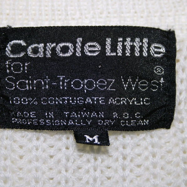 Carole Little Sz M White Collared Open Knit VNeck 100% Acrylic Sweater