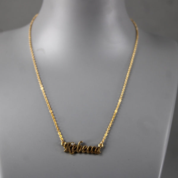 REBECCA NEW Name Goldtone Rhinestone Accent 14.5" w 4.5 Multi Ring Ext Necklace