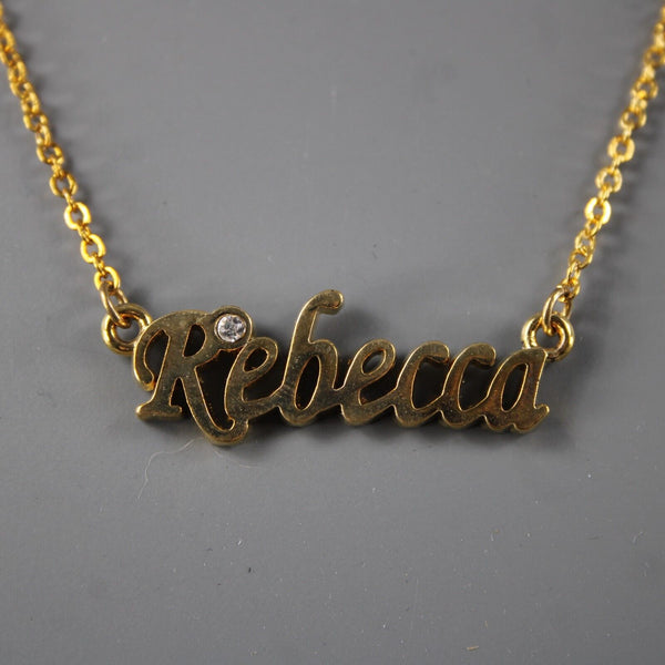 REBECCA NEW Name Goldtone Rhinestone Accent 14.5" w 4.5 Multi Ring Ext Necklace