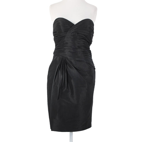Calvin Klein Sz 4 Black Strapless Sweetheart Neck Ruffles Lined Nylon Poly Dress