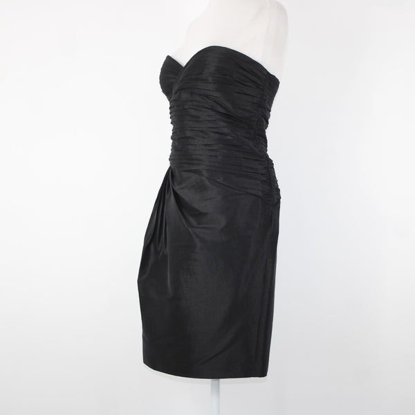 Calvin Klein Sz 4 Black Strapless Sweetheart Neck Ruffles Lined Nylon Poly Dress