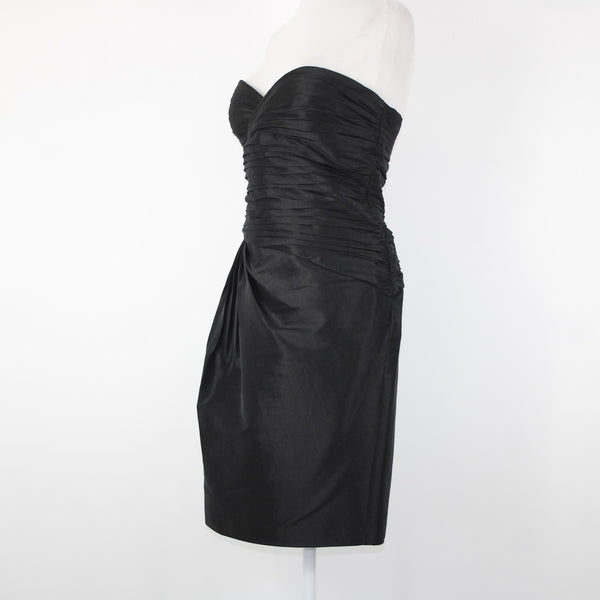 Calvin Klein Sz 4 Black Strapless Sweetheart Neck Ruffles Lined Nylon Poly Dress