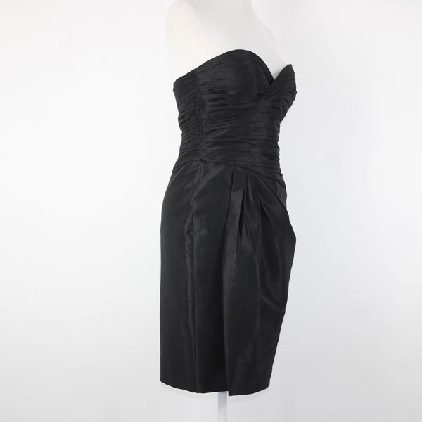 Calvin Klein Sz 4 Black Strapless Sweetheart Neck Ruffles Lined Nylon Poly Dress