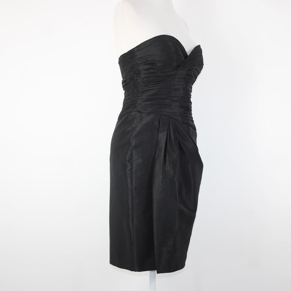 Calvin Klein Sz 4 Black Strapless Sweetheart Neck Ruffles Lined Nylon Poly Dress