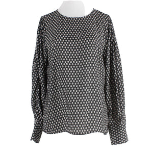 Prologue Sz S Black Ivory Striped Dots Long Full Sleeve 100% Poly Woven Top