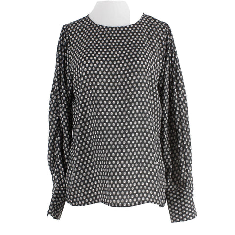 Prologue Sz S Black Ivory Striped Dots Long Full Sleeve 100% Poly Woven Top