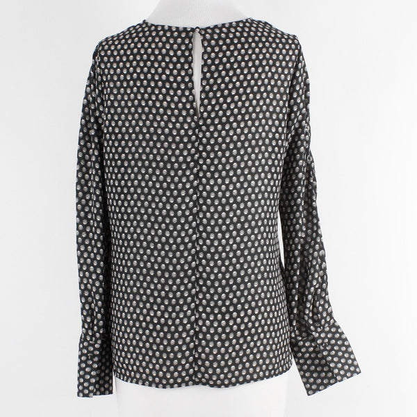 Prologue Sz S Black Ivory Striped Dots Long Full Sleeve 100% Poly Woven Top