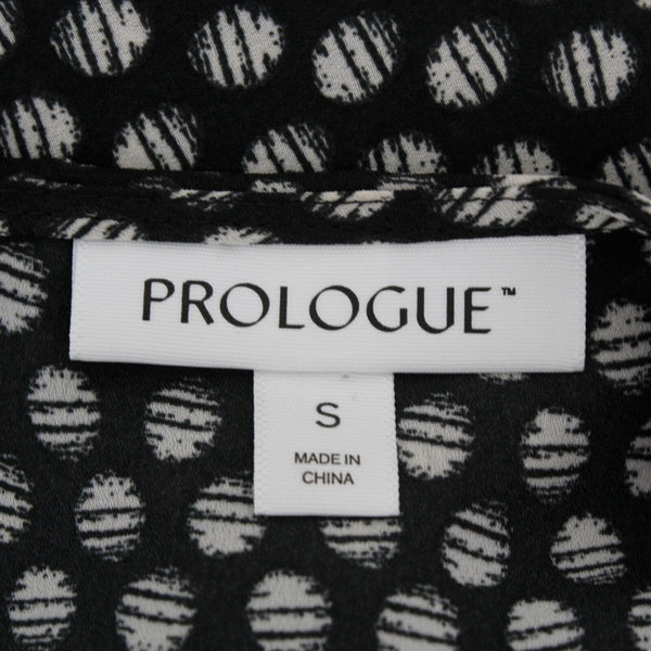 Prologue Sz S Black Ivory Striped Dots Long Full Sleeve 100% Poly Woven Top