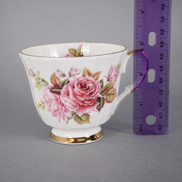 Duchess Teacup Saucer Pink Rose Pattern Fluted Gold Trim Teacup w Saucer Set