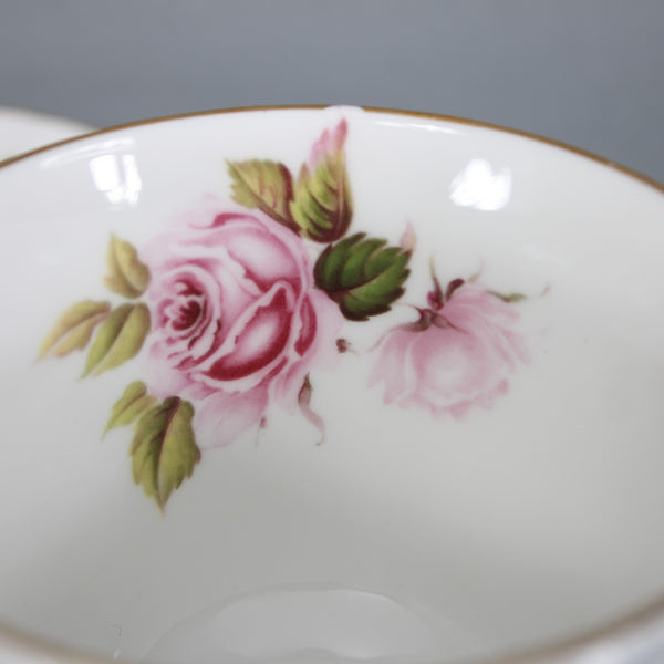 Duchess Teacup Saucer Pink Rose Pattern Fluted Gold Trim Teacup w Saucer Set