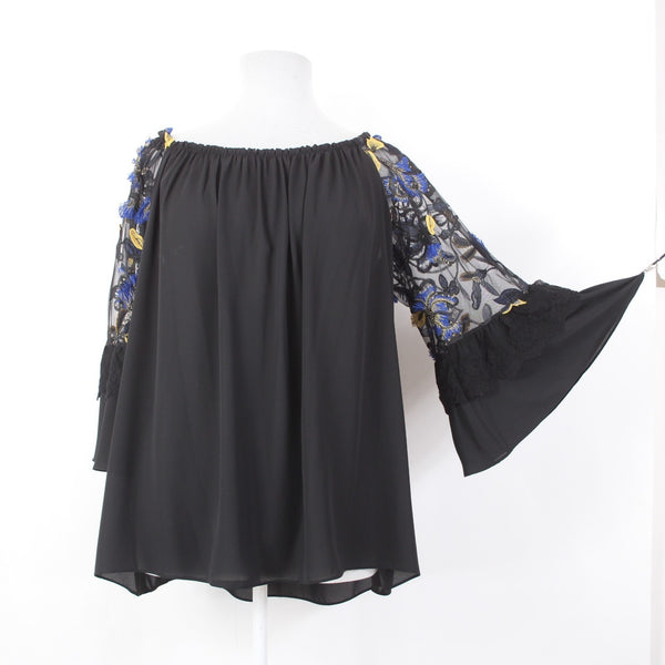 Joseph Ribkoff Top Sz 18 Black Multi Colored Layered Embroidered 100% Poly Top